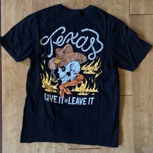 Outhouse Designs | Black Skull TEXAS Tee Shirt Texas Love it Or Leave it Flame S